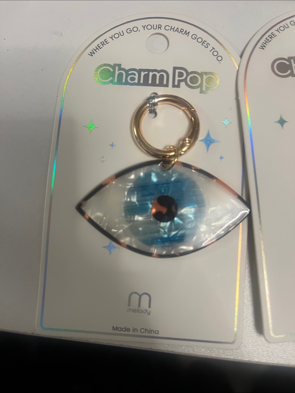 Charm Pop Blue Evil Eye Keychain with Gold Ring